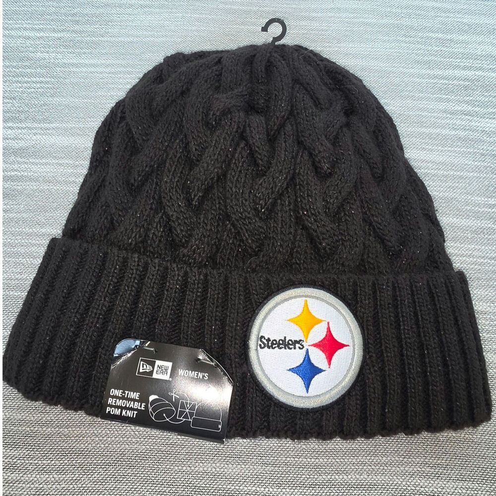 NFL New Era Pittsburgh Steelers Women's Cuff Knit Hat Shimmery Black Cable Knit